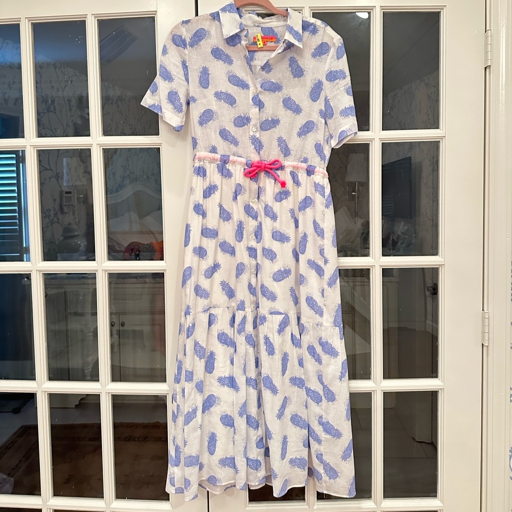 Vilagallo Pineapple Dress with hot pink tie. Perfect condition.